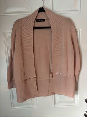 Ivanka Trump Blush Pink Open-Front Shawl Cardigan with Zip Accents